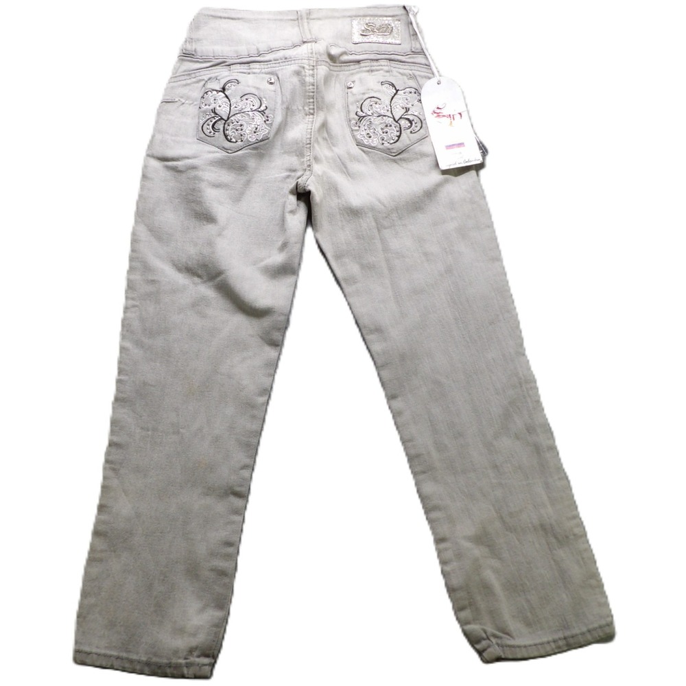 NWT Silver Diva Jeans Women 3 Gray Rhinestone Embroidered Bling Push Up Bootcut